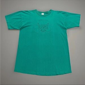 VTG 80s Champion Mens Notre Dame Irish Puff Logo Single Stitch Green T-Shirt XL